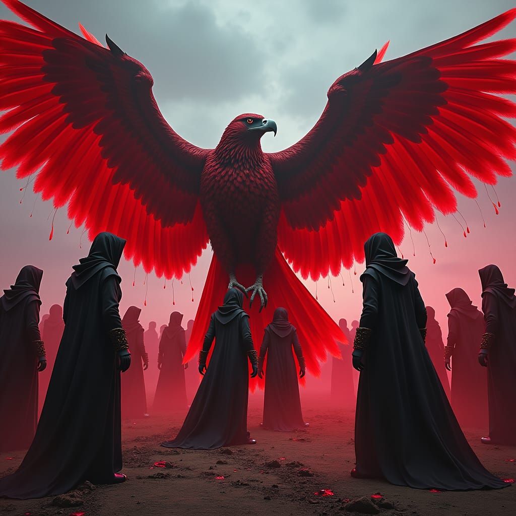 Injured Eagle Treated in Art Deco Synthwave Style