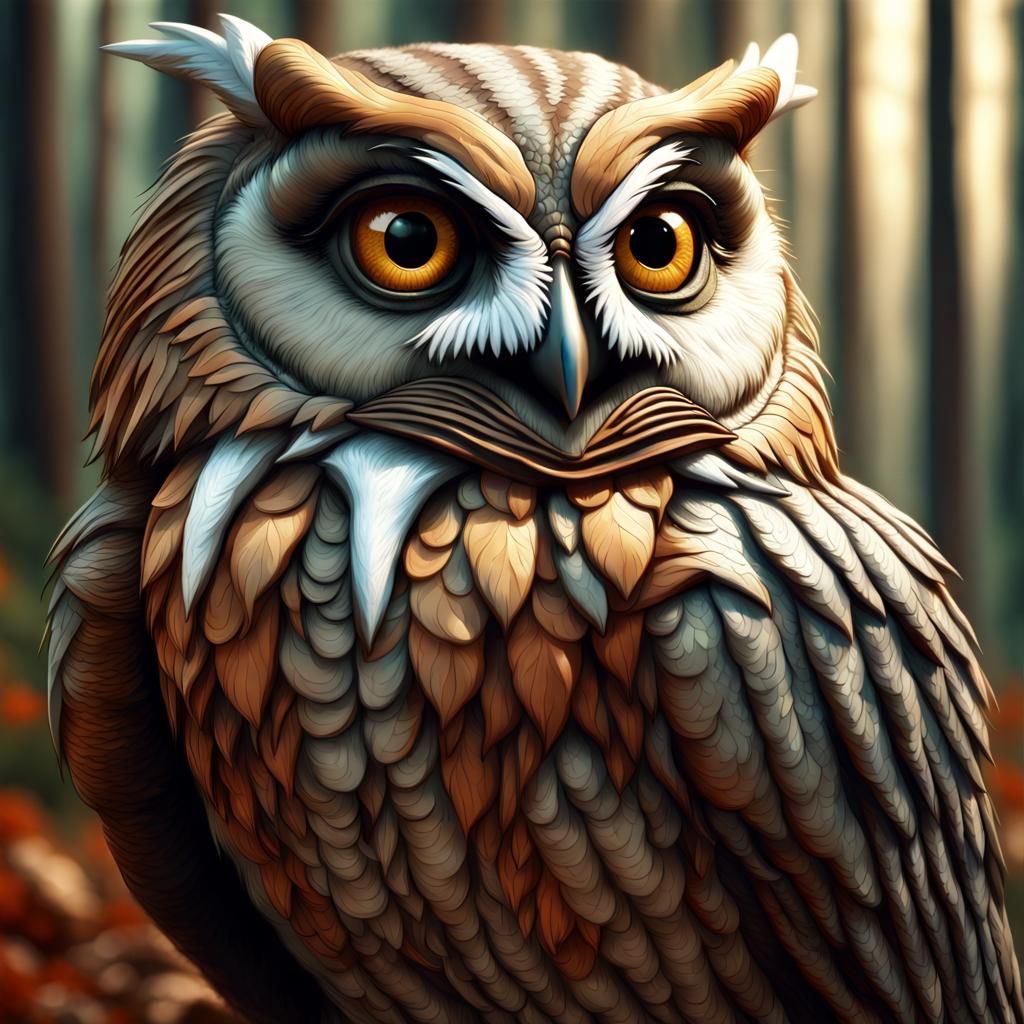 Menacing Owl Portrait in Forest, Fantasy Art