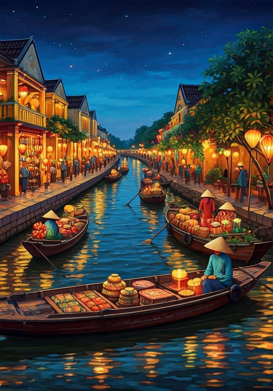 Enchanting Night Market Scene in Vibrant Colors