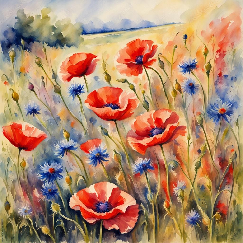 Impressionist Wildflower Field in Watercolor