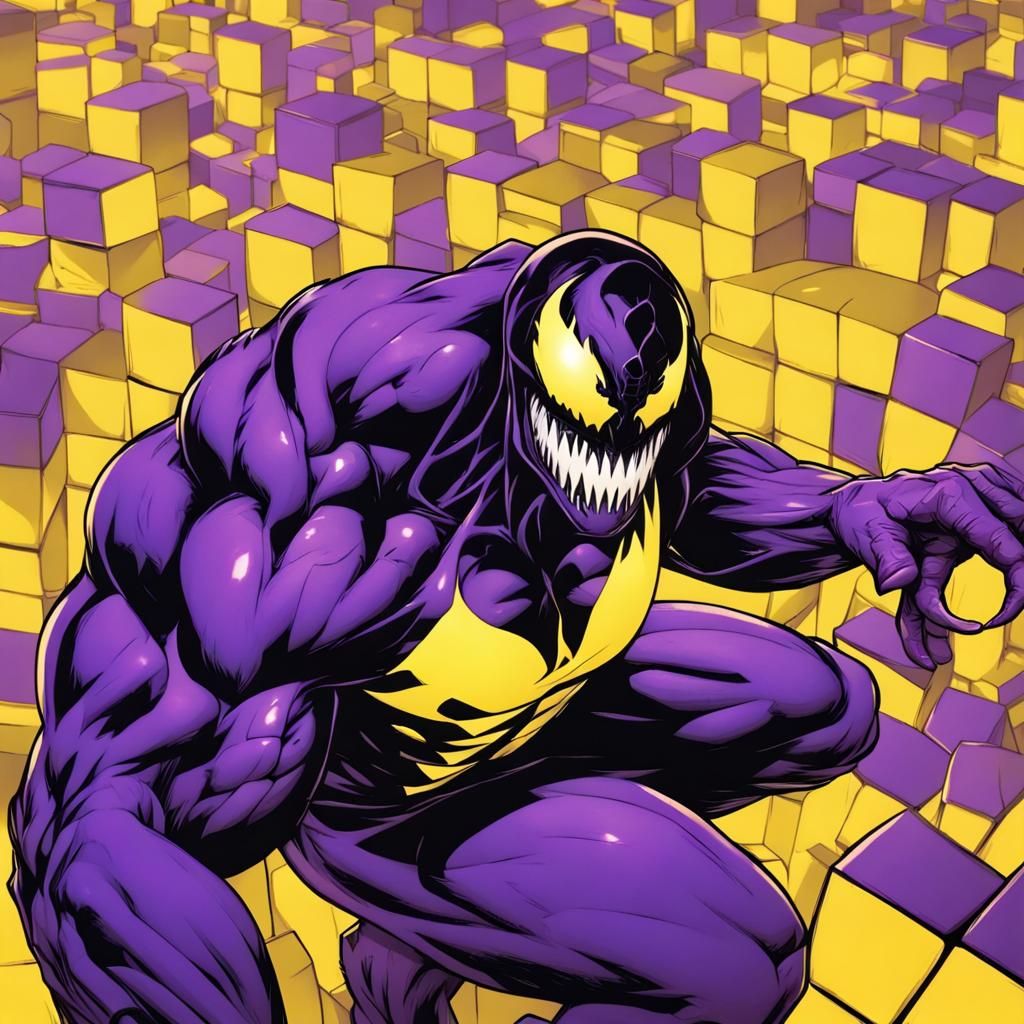 Venom in Purple and Yellow Cubist Comic Art