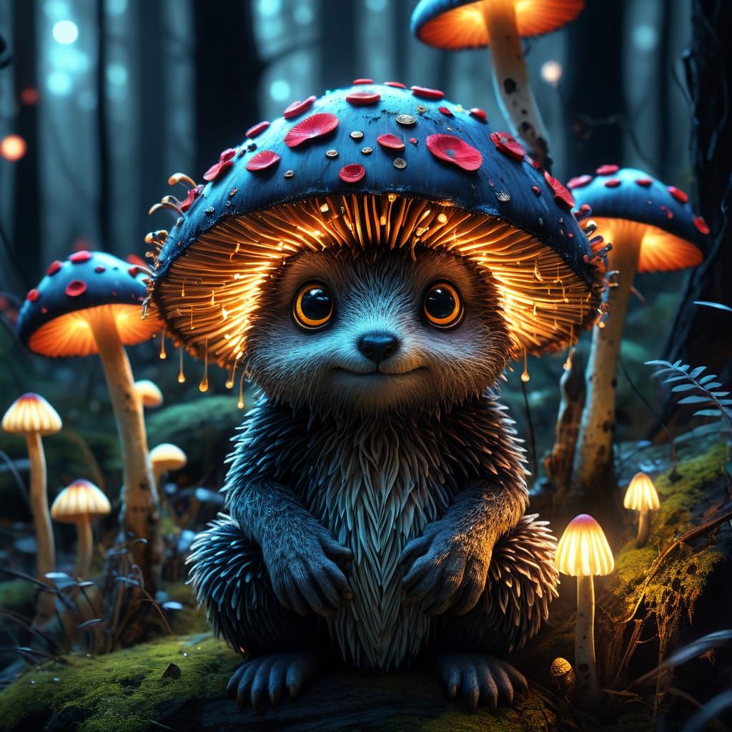 Glowing Mushroom Creature in Neon Fantasy Style
