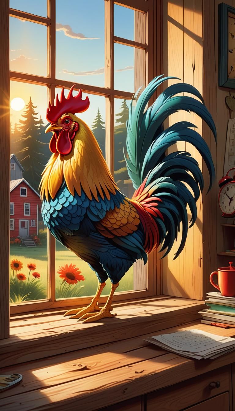 Whimsical Rooster Alarm Clock in Tartakovsky Style