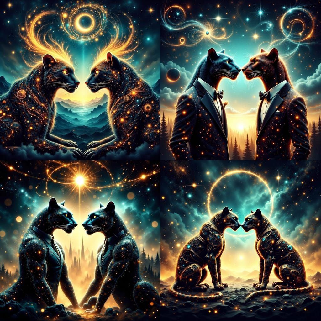 Cosmic Panthers in Pointillist Surrealism