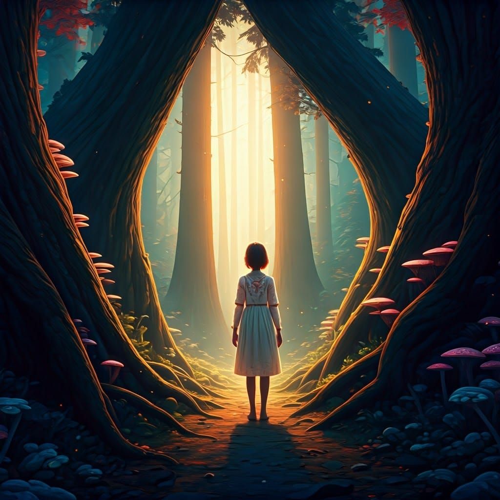 Mystical Forest Girl in a Futuristic Landscape