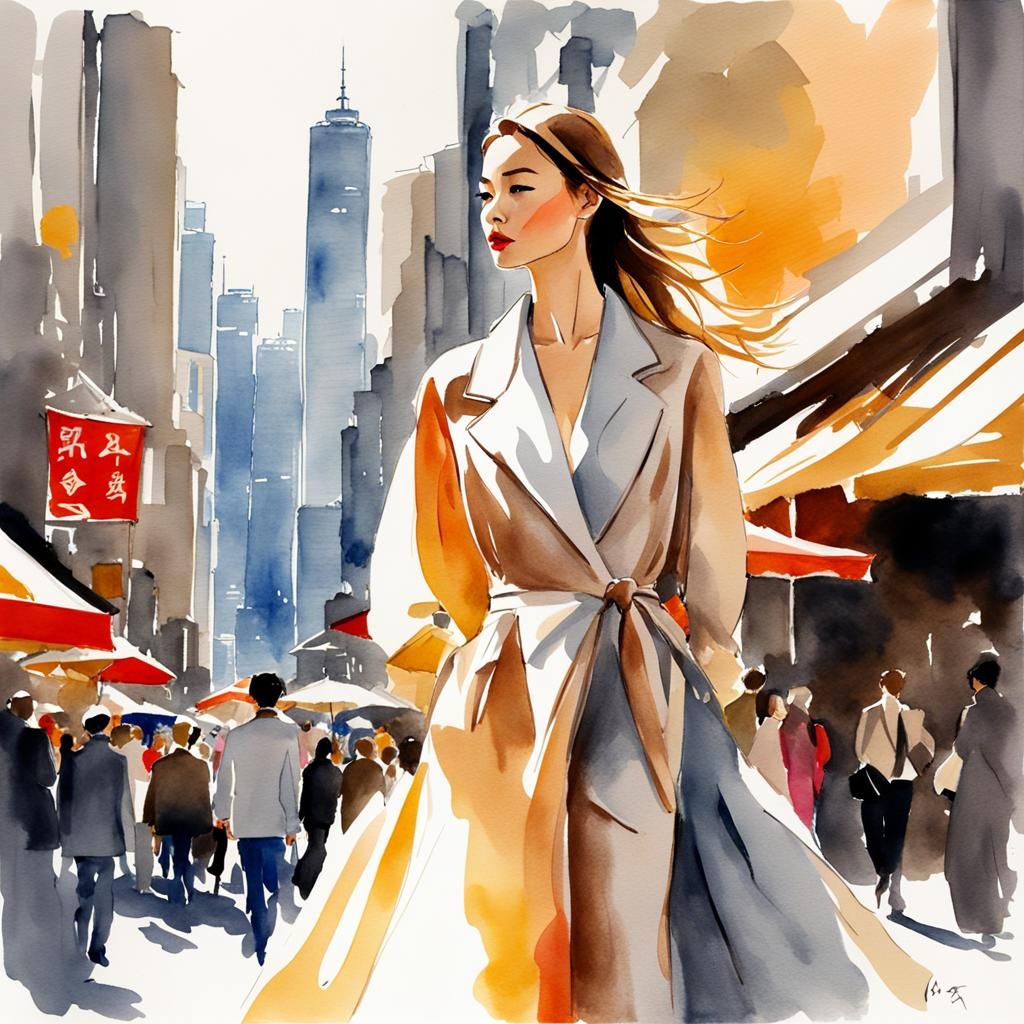 Korean Vogue Model in Hong Kong: Watercolor Sketch