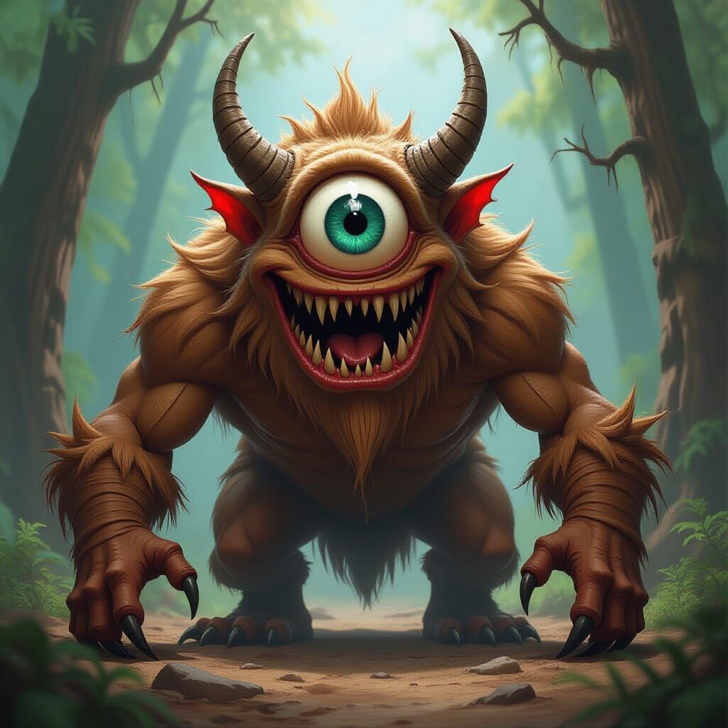 Monstrous Creature with Single Eye and Brown Fur