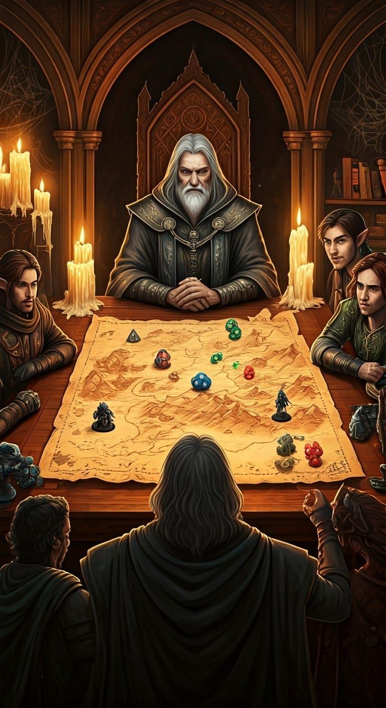 Epic Dungeon Master Scene in a Grand, Ornate Setting