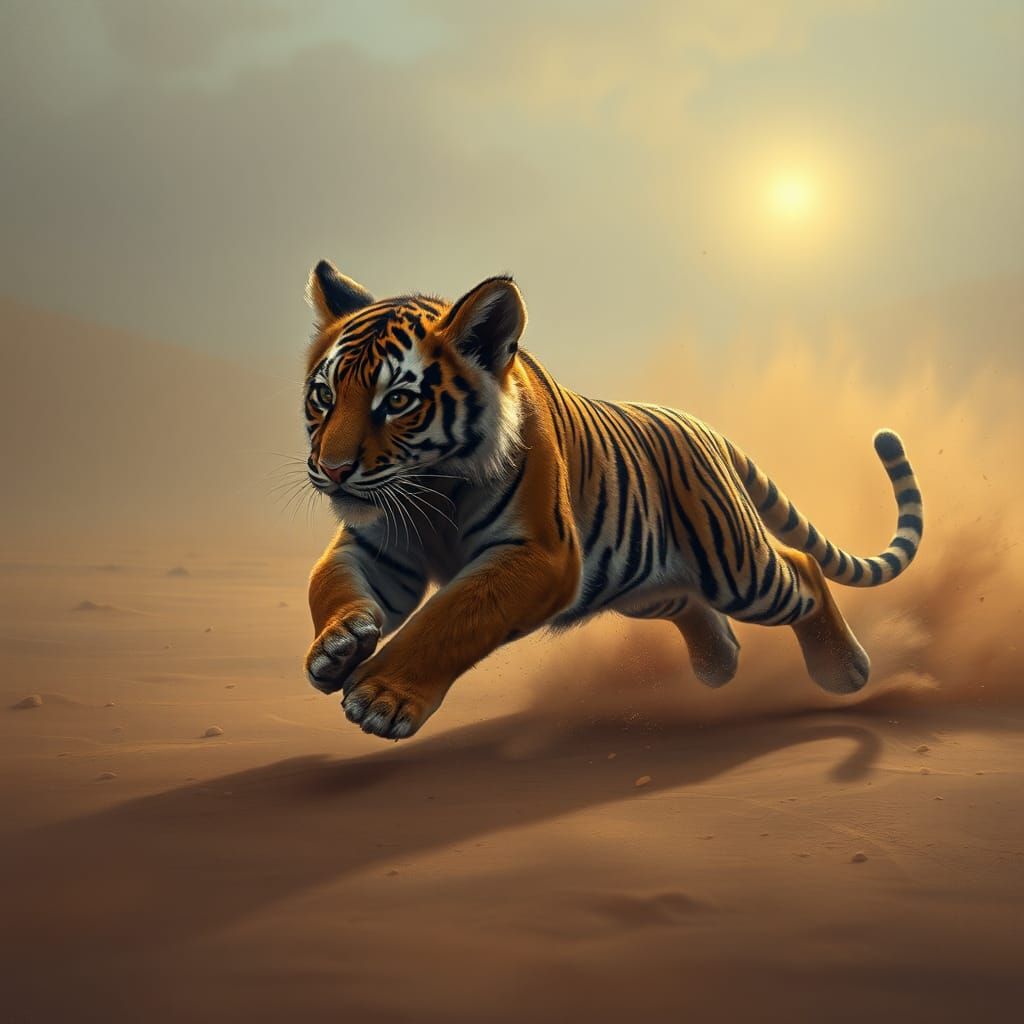 Magical Tiger Cub in Desert Sandstorm
