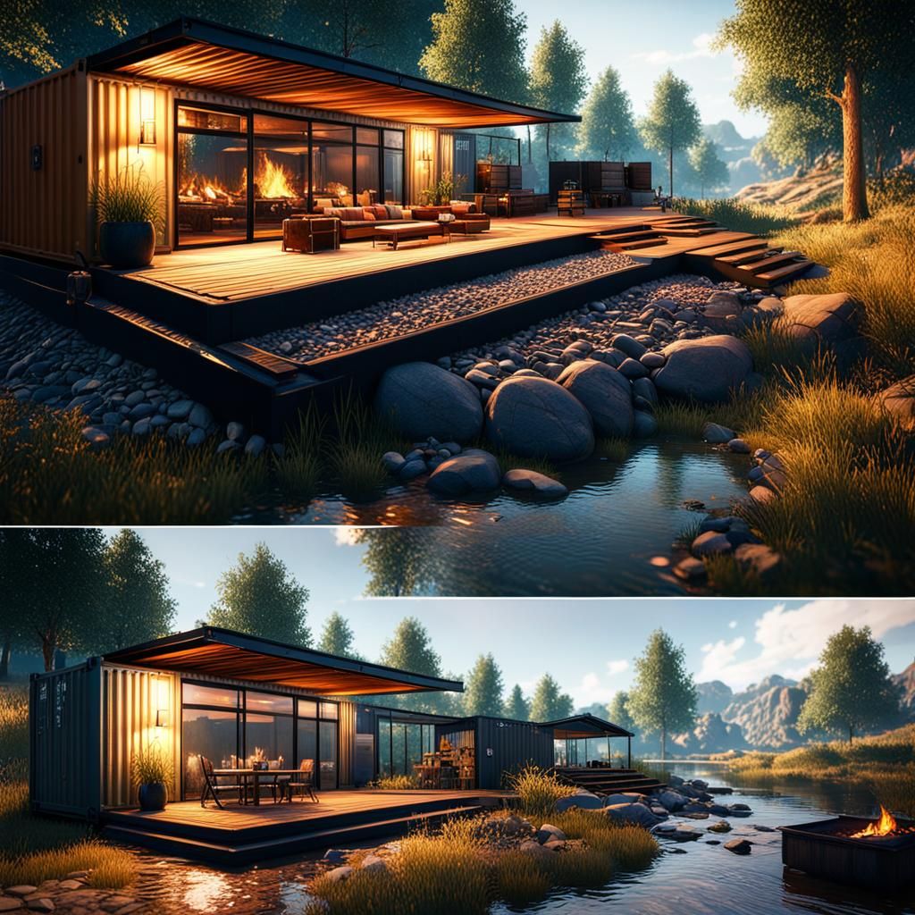 Shipping Container Home by Stream in Unreal Engine 5
