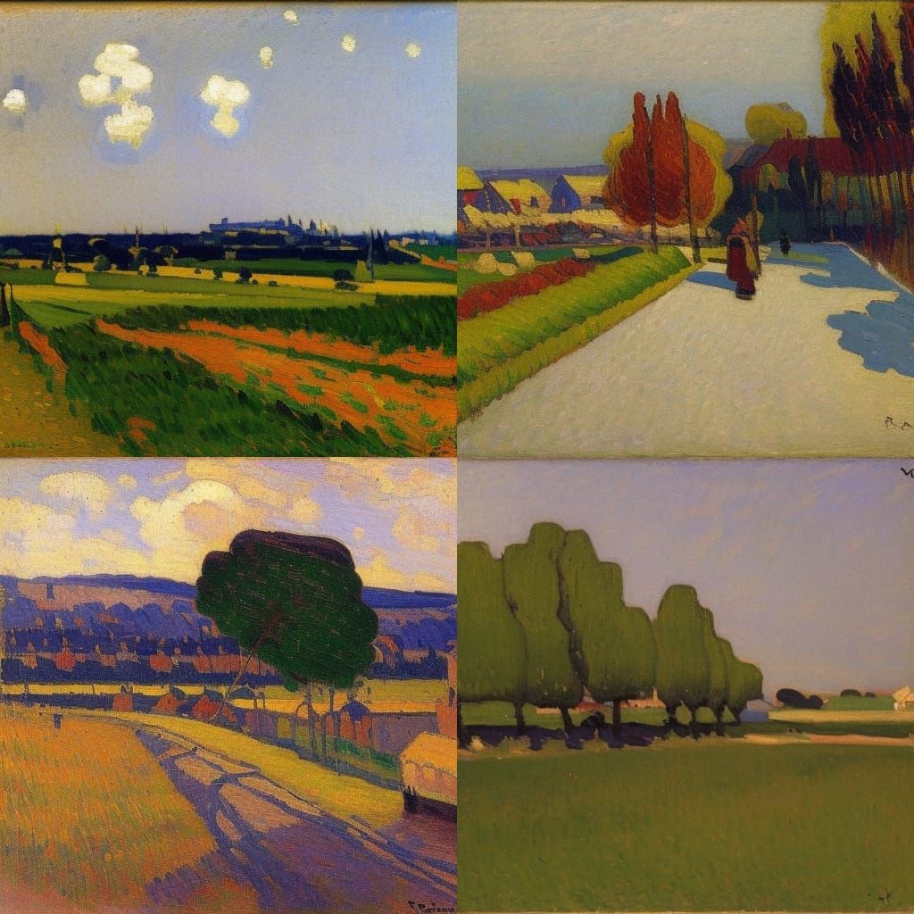 Post-Impressionist Landscape Painting in Rouen School Style