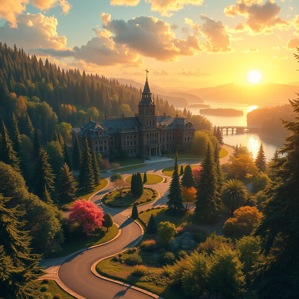 Majestic High School Campus in Fantasy Landscape