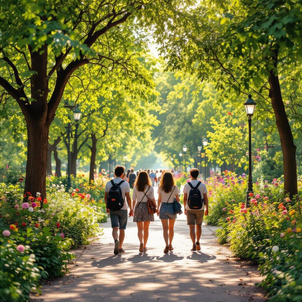 Summer Park Scene with Lens Flare and Warm Colors