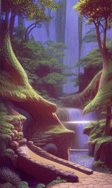 Cavern Stairway to Forest in Fantasy Illustration