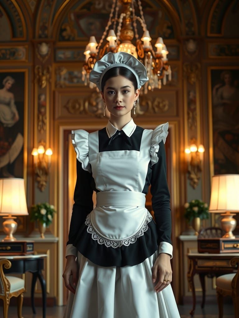Elegant French Maid in Luxurious Mansion