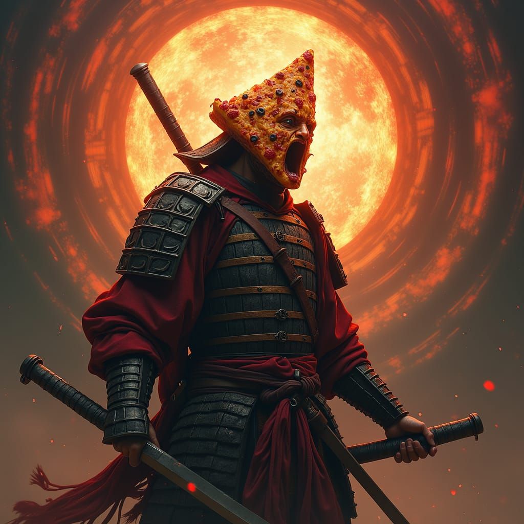 Pizza Samurai Warrior in Mystical Vortex