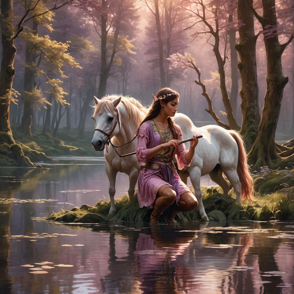Centaur Playing Flute by Lake: Hyperrealistic Digital Art