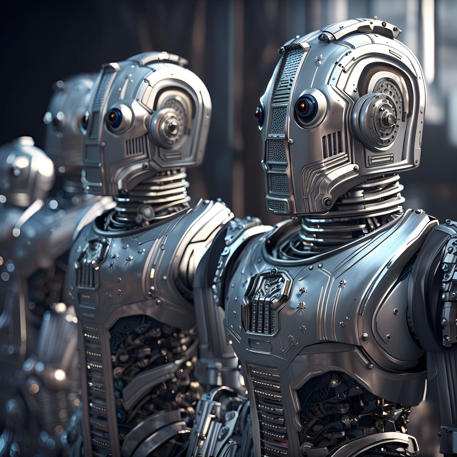 Cybermen Ground-Level Mech Shot in Sci-Fi Style