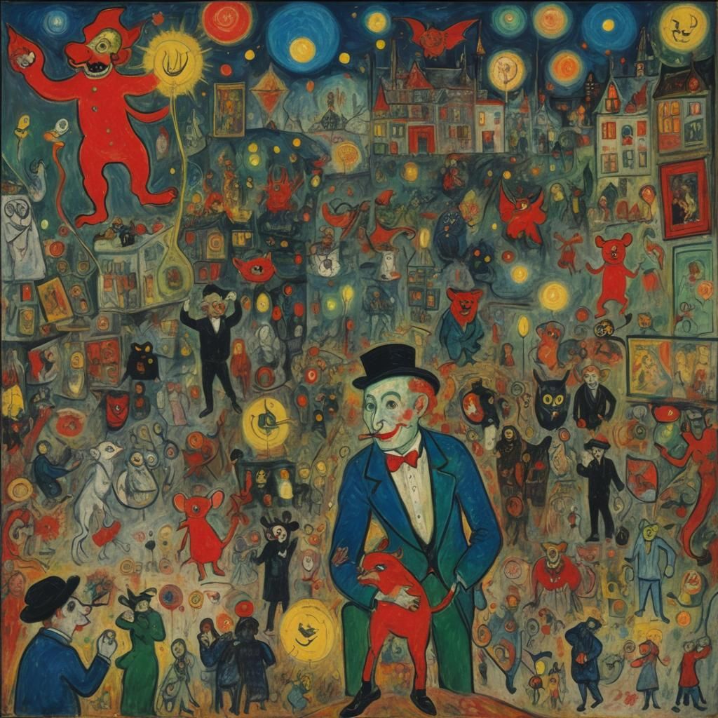 Neon Lights and Mouse Devils in Expressionist Style