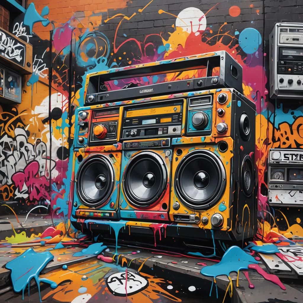 Ghetto Blaster Graffiti Art in Spray Paint Style