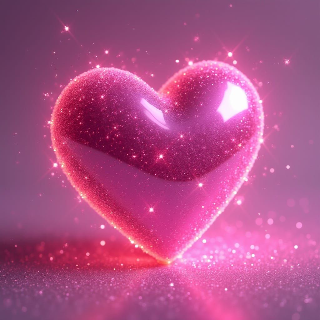 Sparkling Pink Heart in Playful Digital Art Style