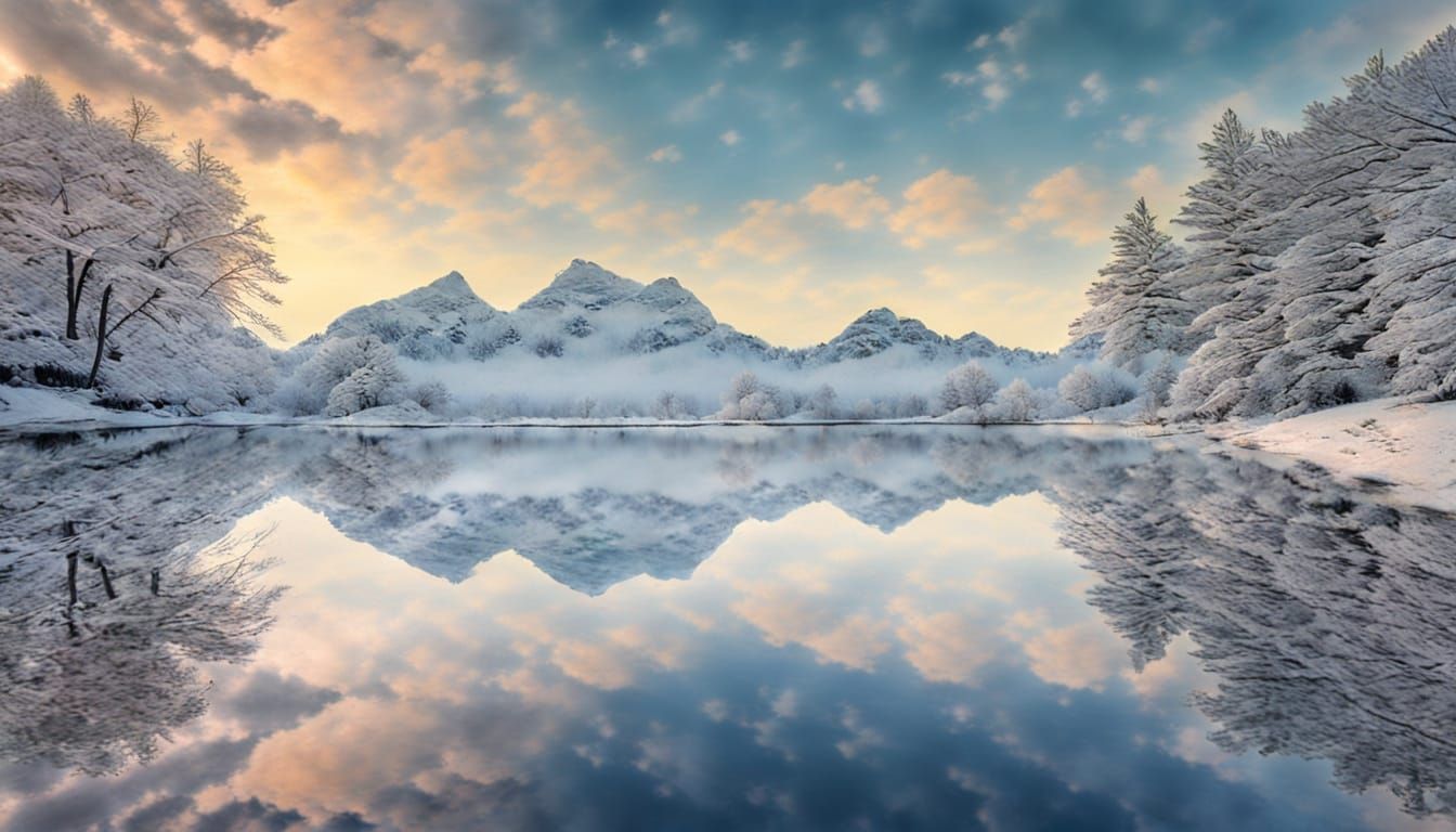 Surreal Summer Lake Landscape with Winter Reflection