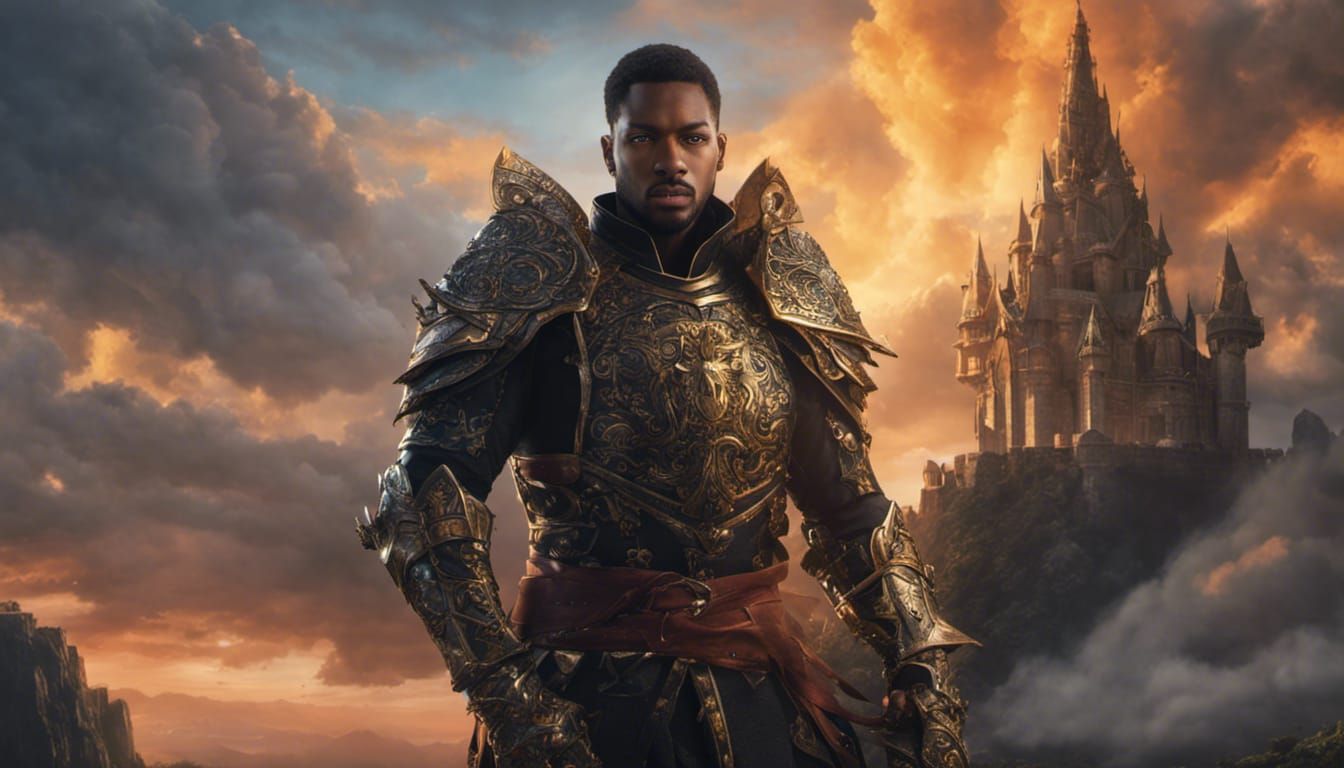 Fantasy Paladin Portrait at Sunset, Detailed Matte Painting