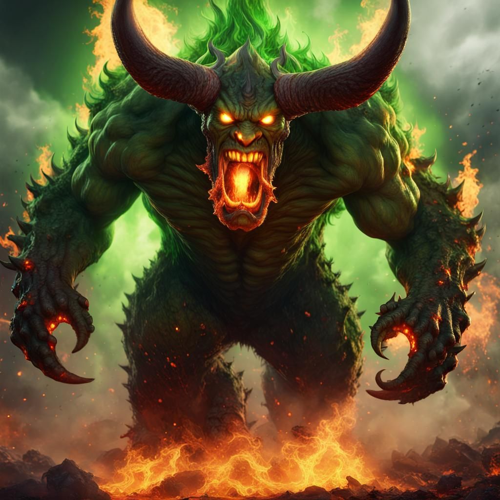 Infernal Horned Monster in a Fiery Apocalypse