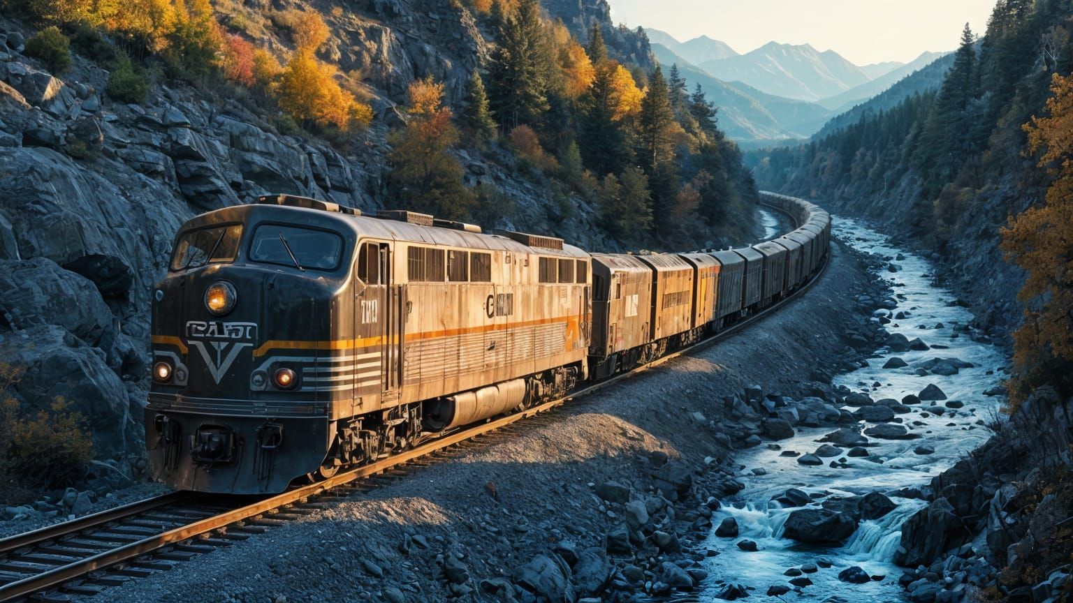 Vintage Streamliner Chugs Through Autumn Glenwood Canyon