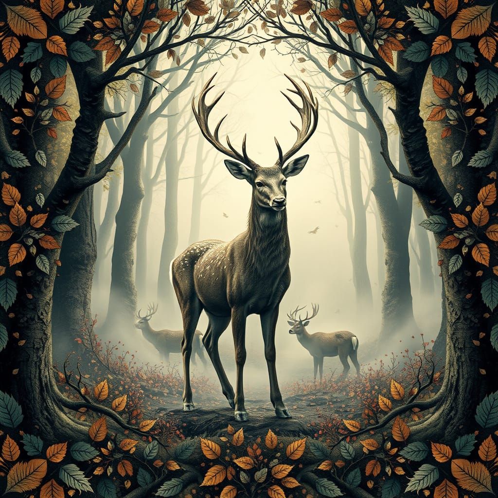 Mystic Deer Tessellation in Fantasy Realism Style