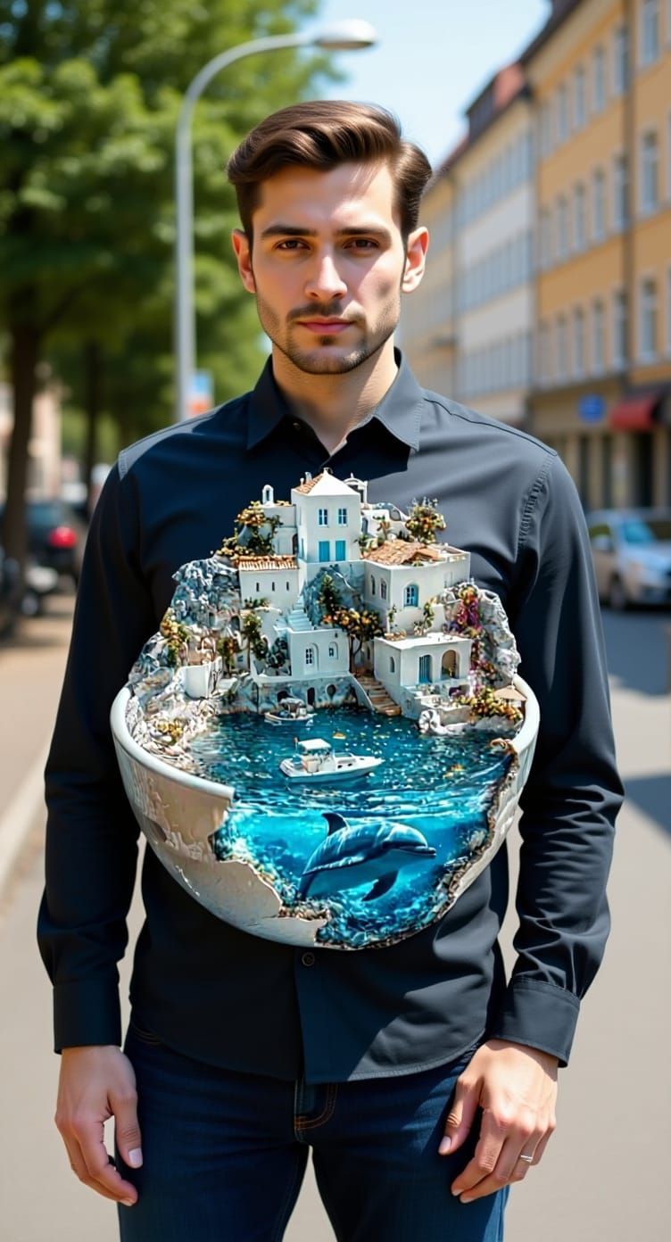 Person in Everyday Scene, Hyperrealistic Digital Art