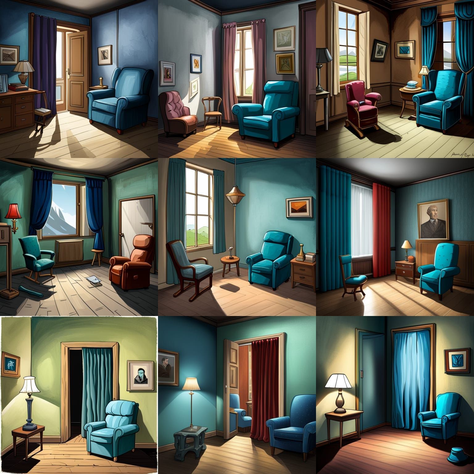 Uncanny Room with Malevolent Blue Curtain