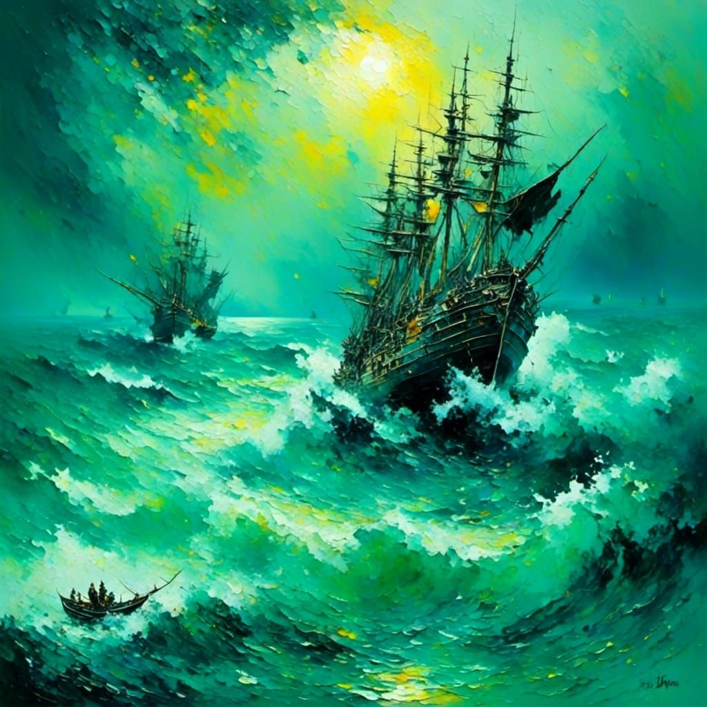 Mediterranean Seascape in Antique Watercolor Style