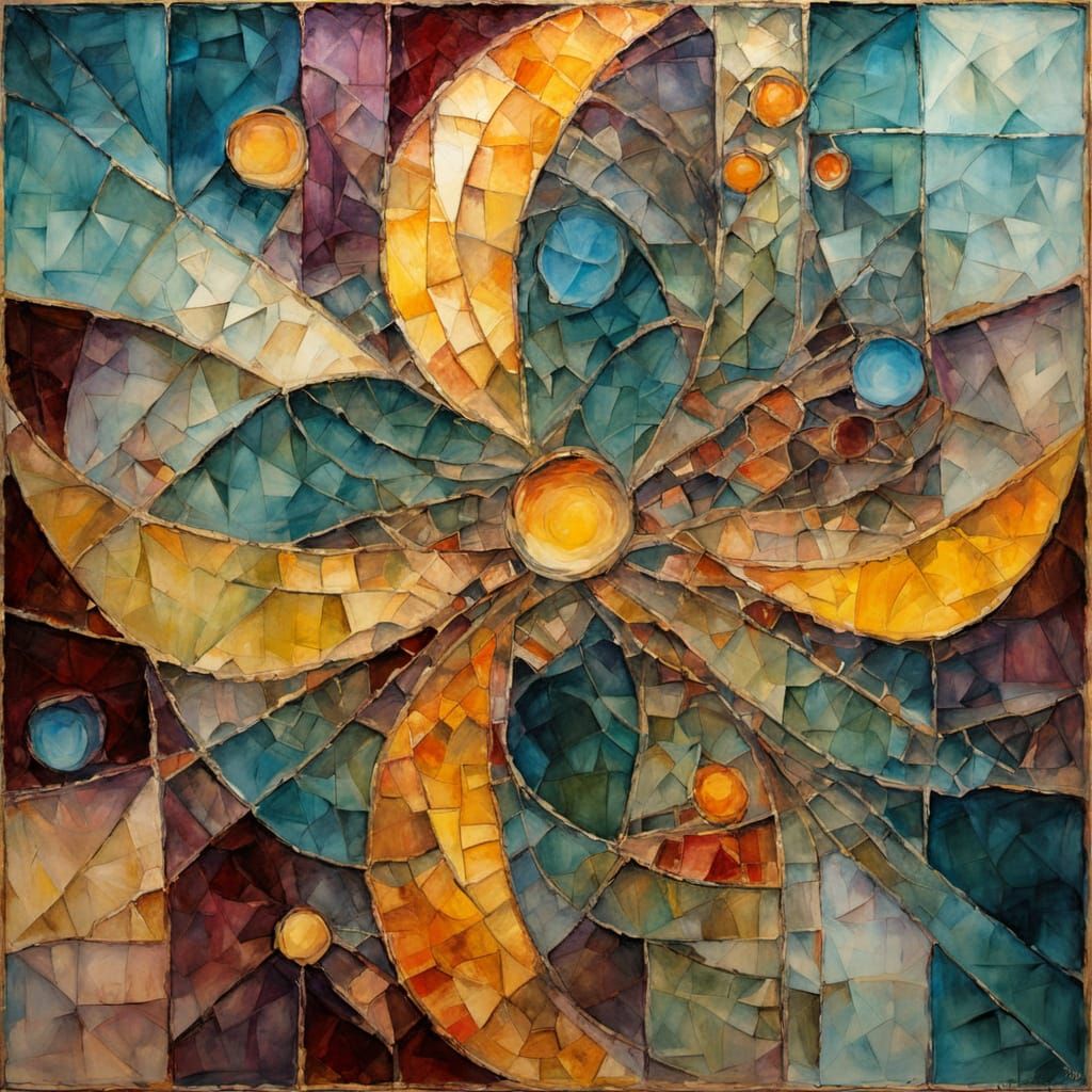 Geometric Mosaic in Gouache Style with Stained Glass