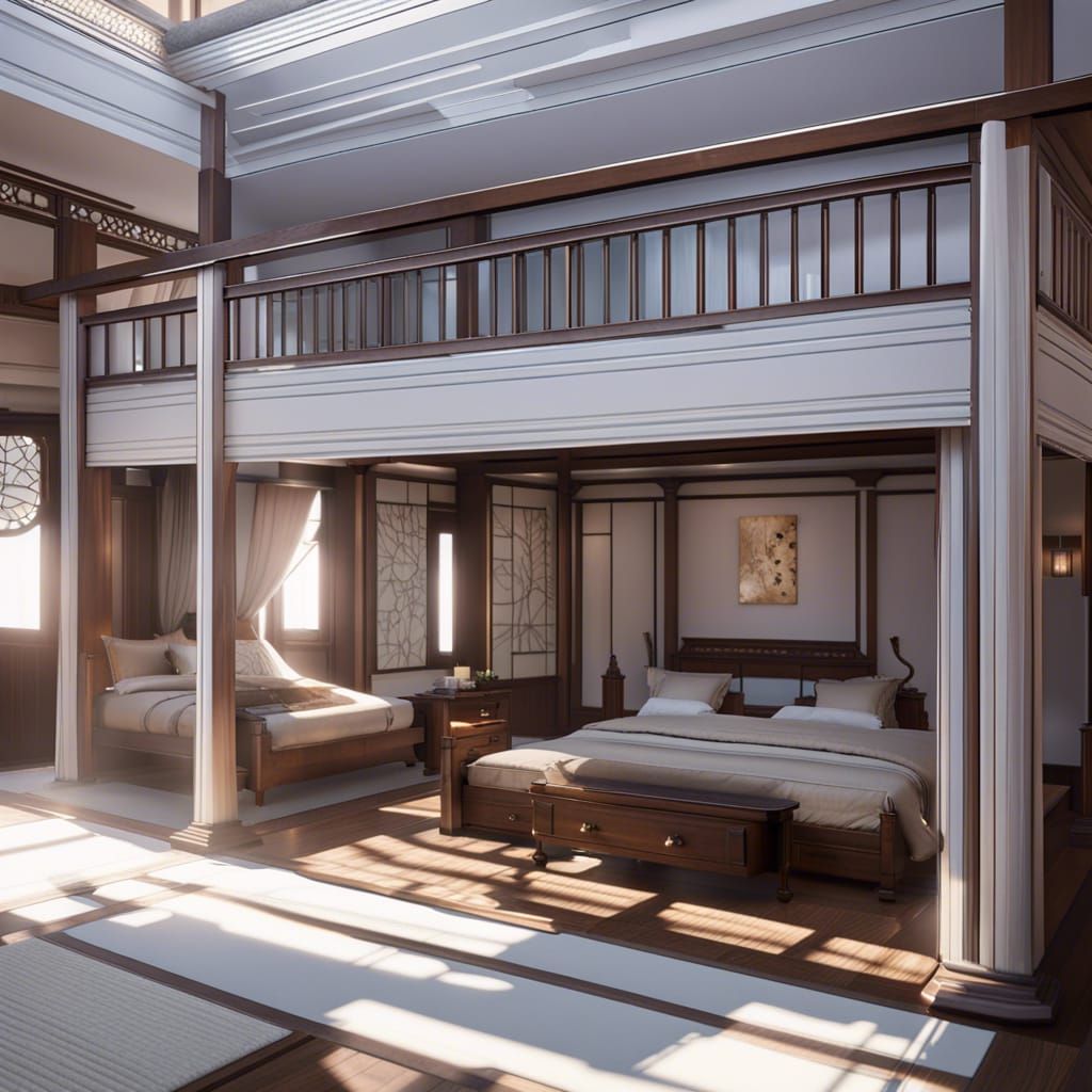 Opulent Mansion Bedroom in Japanese-European Style