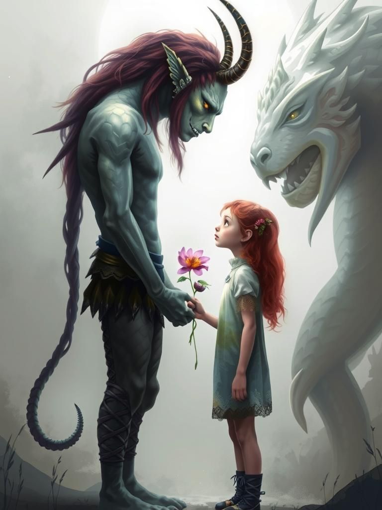 Girl and Dragon Dark Fantasy Concept Art