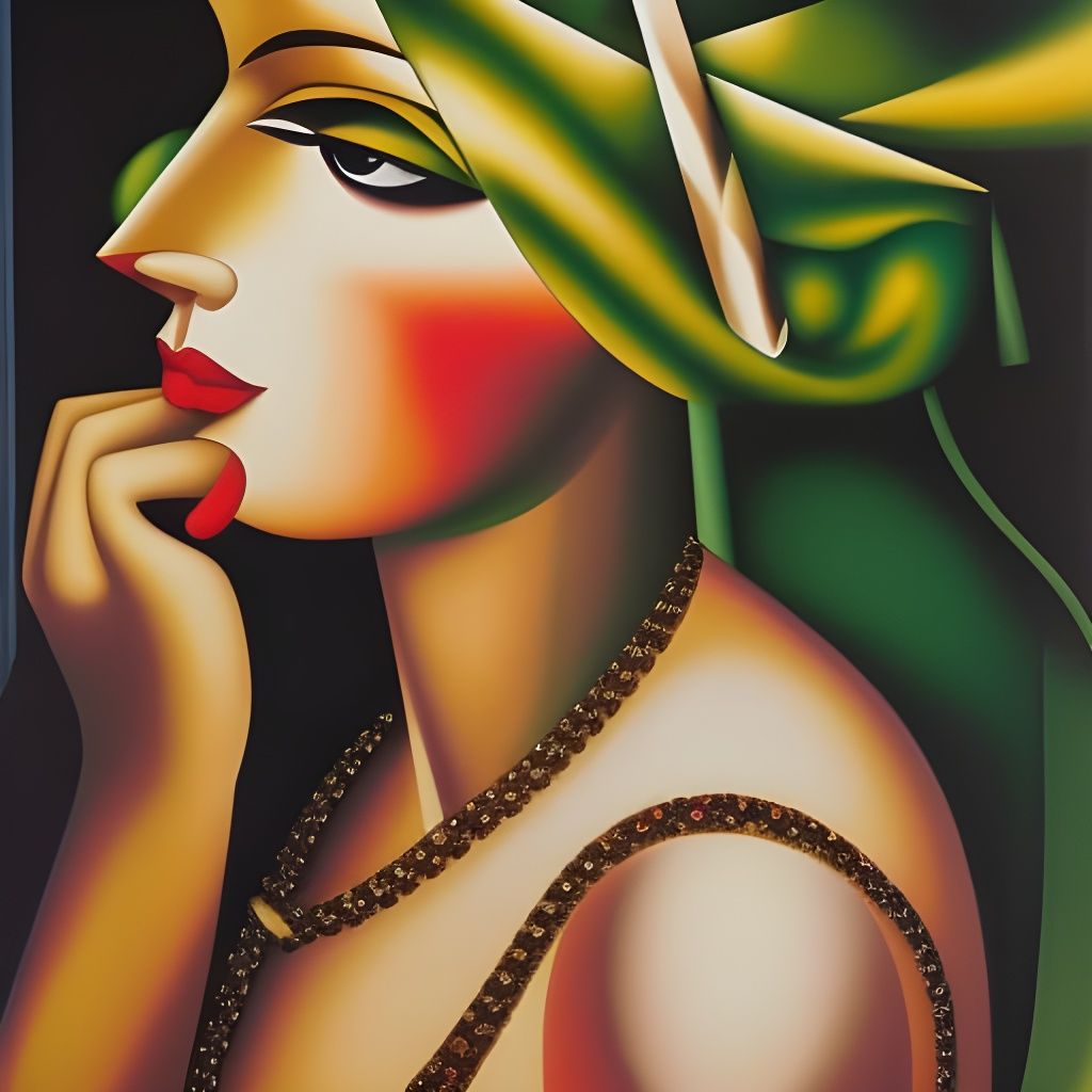 Woman in Green, Tamara Lempicka Style Portrait