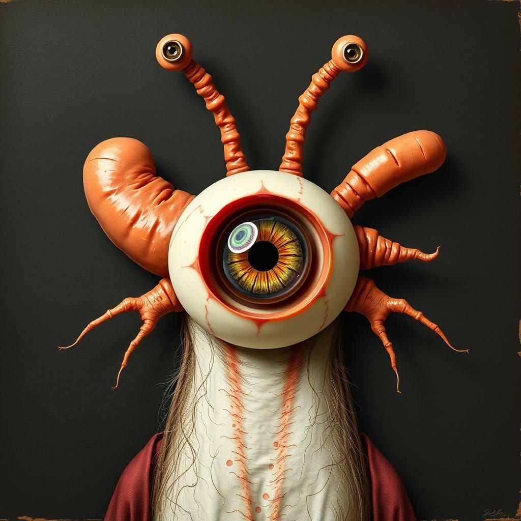Disturbing Sausage with Eyeballs in Dada and Surrealist Styl...
