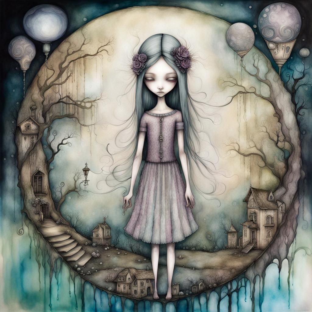 Surreal Dreamscape: Empty Void in Alcohol Ink Style