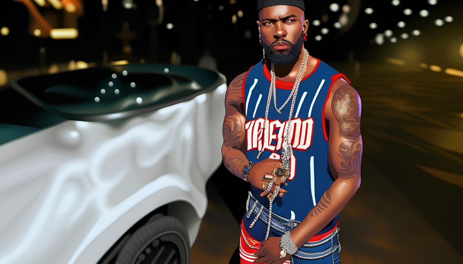 Rapper with Beard and Jewelry in 3D Render