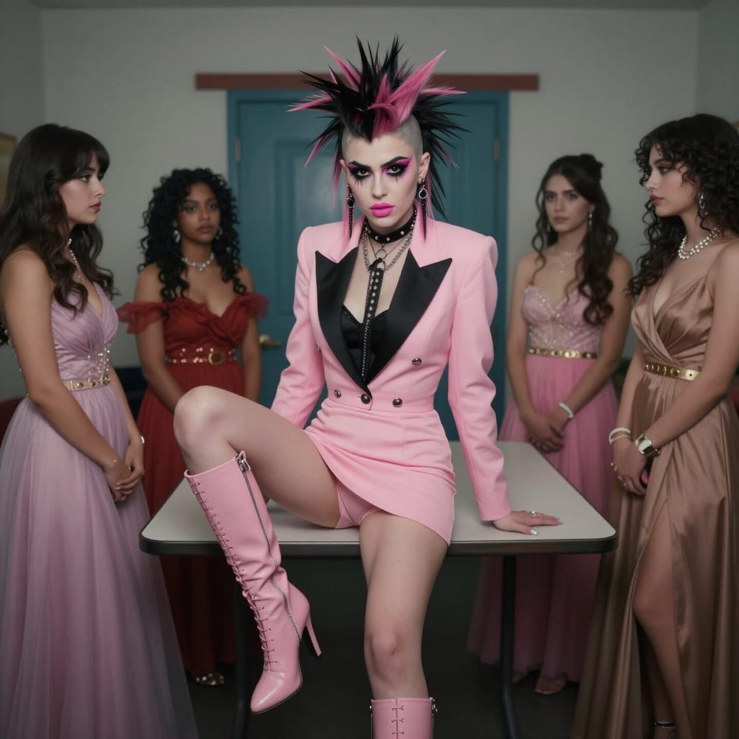Punk Woman in Pink Tuxedo at Venice High Prom