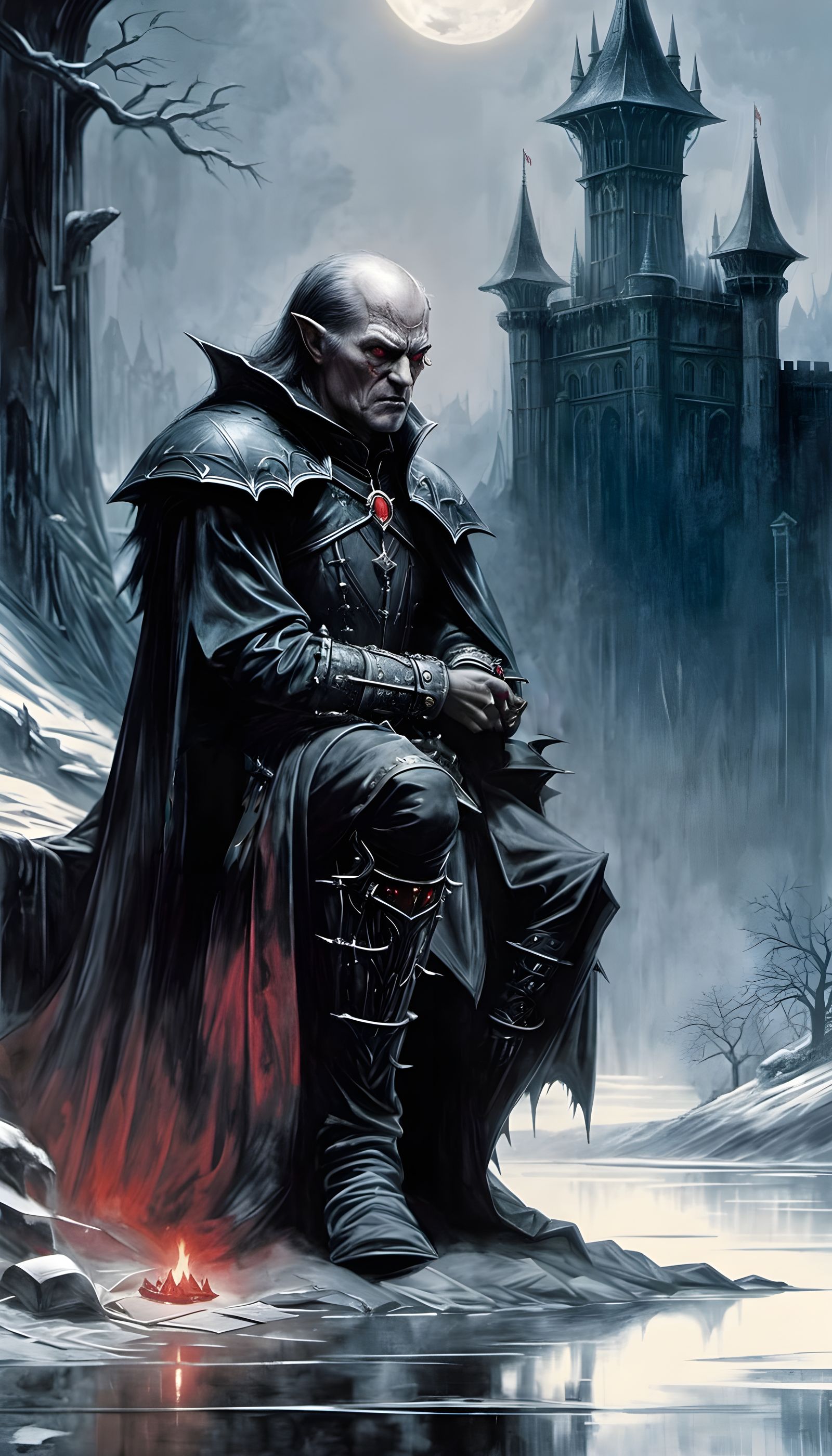 Dark Fantasy Vampire in 1970s Dungeons and Dragons Art Style