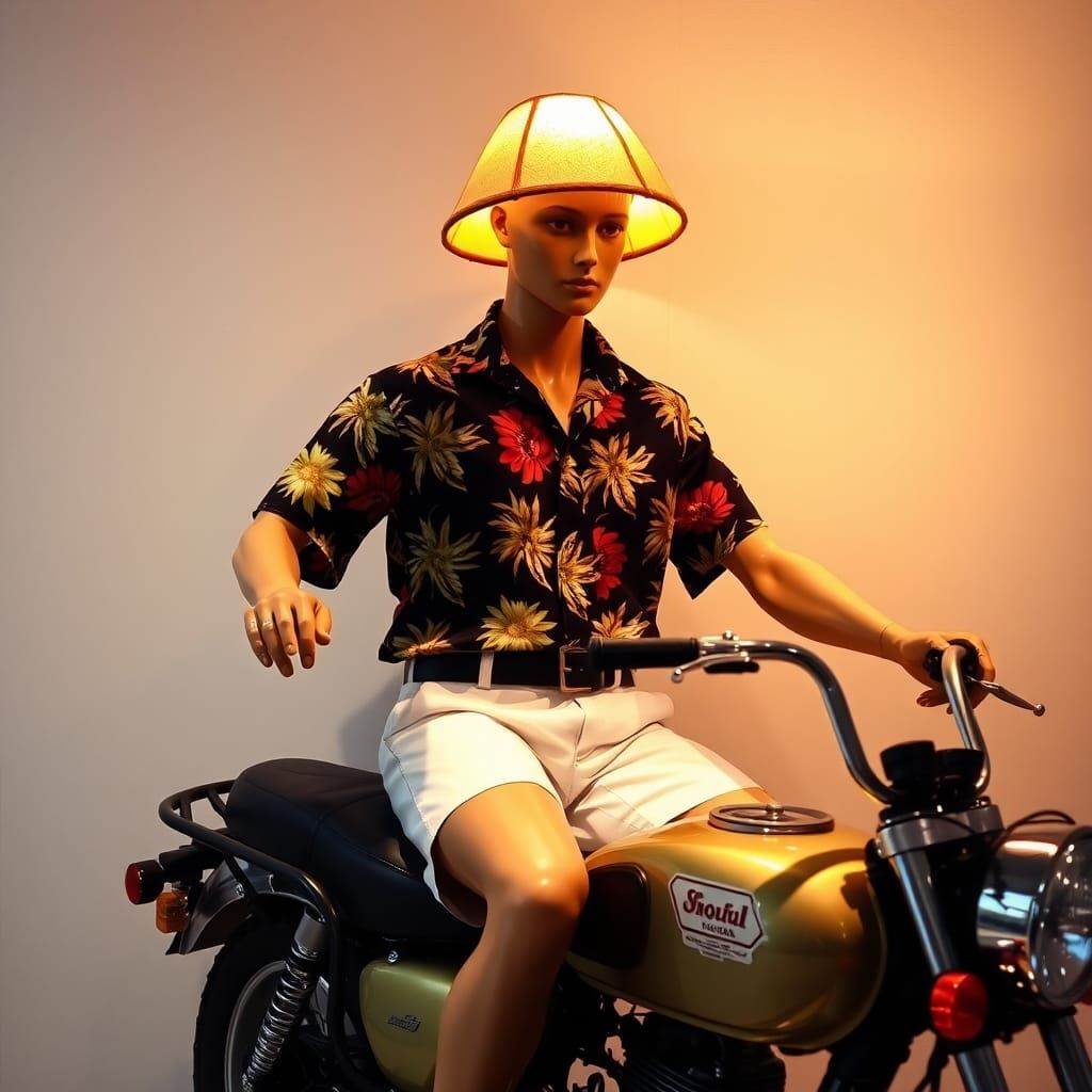 Mannequin Motorbike Rider with Lampshade Head