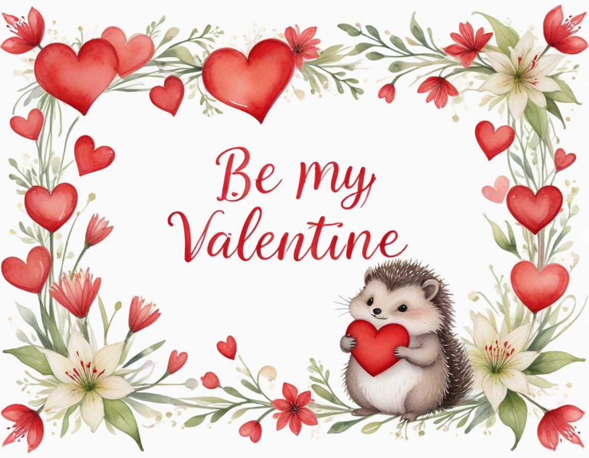 Delicate Watercolor Valentine's Day Invitation with Hedgehog