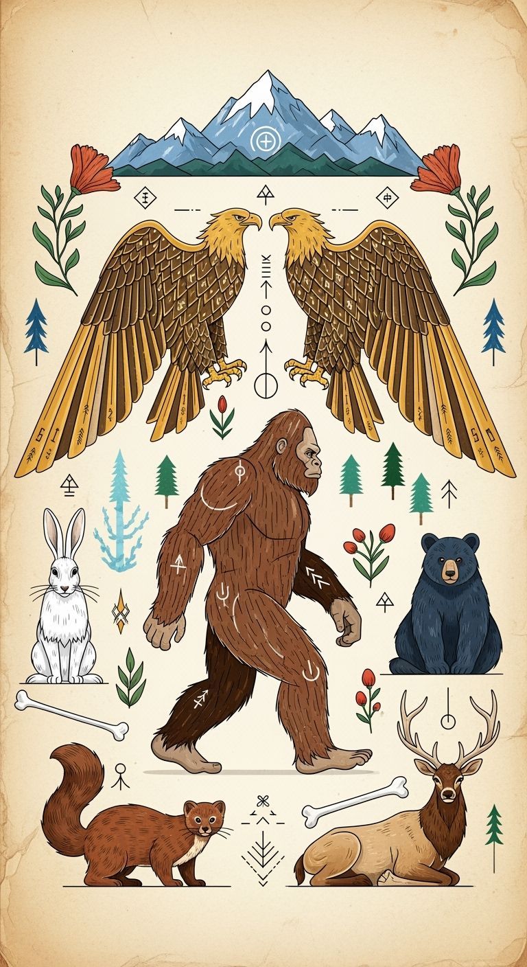 Bigfoot in Forest, Neo-Folk Art Style