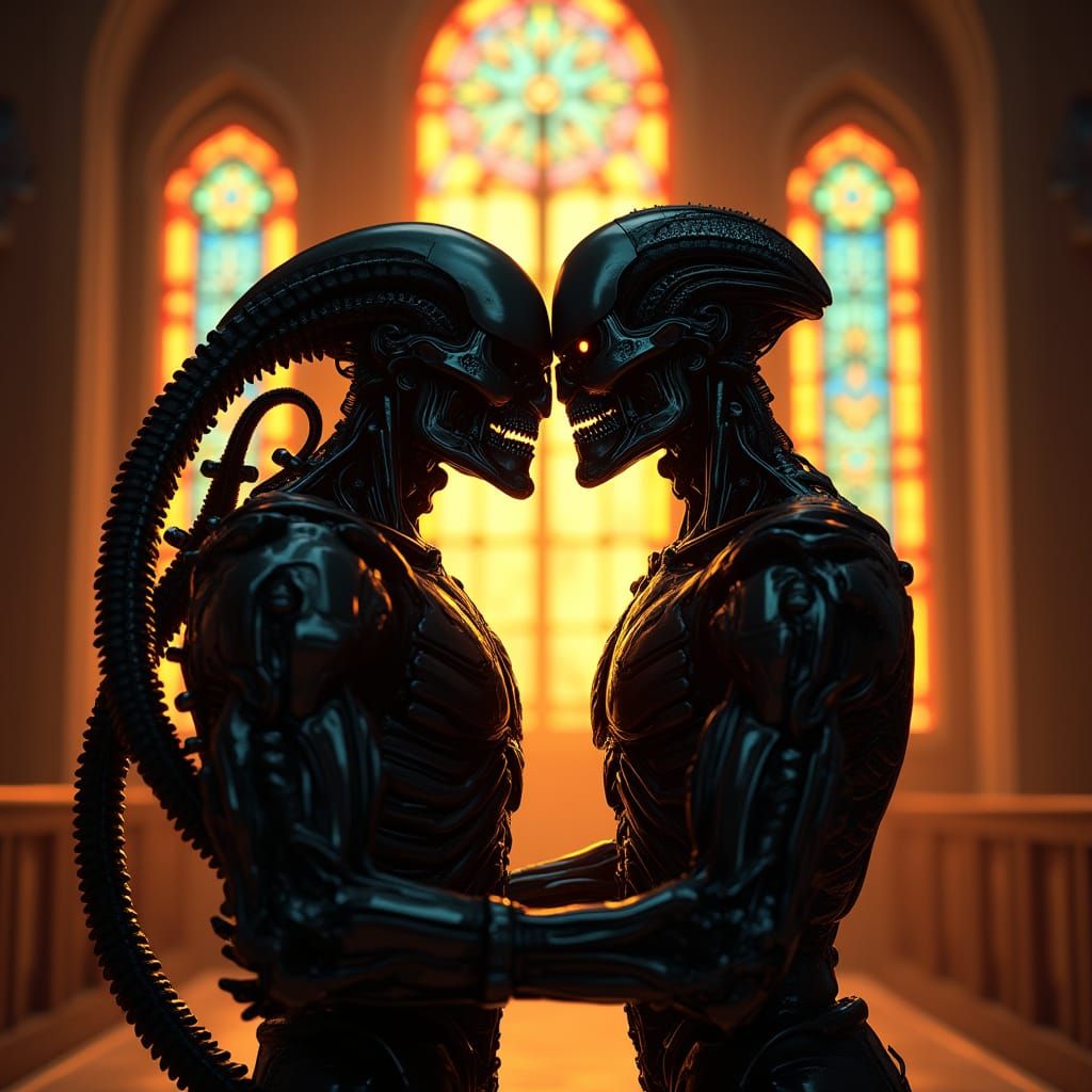 Terminator and Xenomorph's First Kiss in Chapel