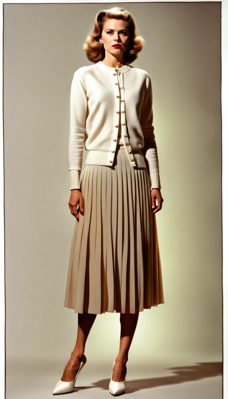 Stern Governess in Creme Cashmere, Photorealistic Style