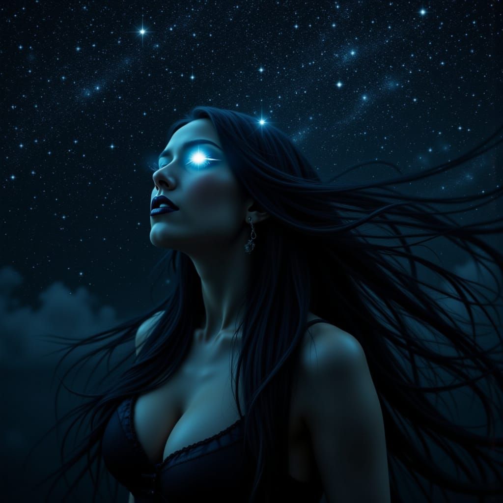 Goddess of Night Portrait in Dark Fantasy Style