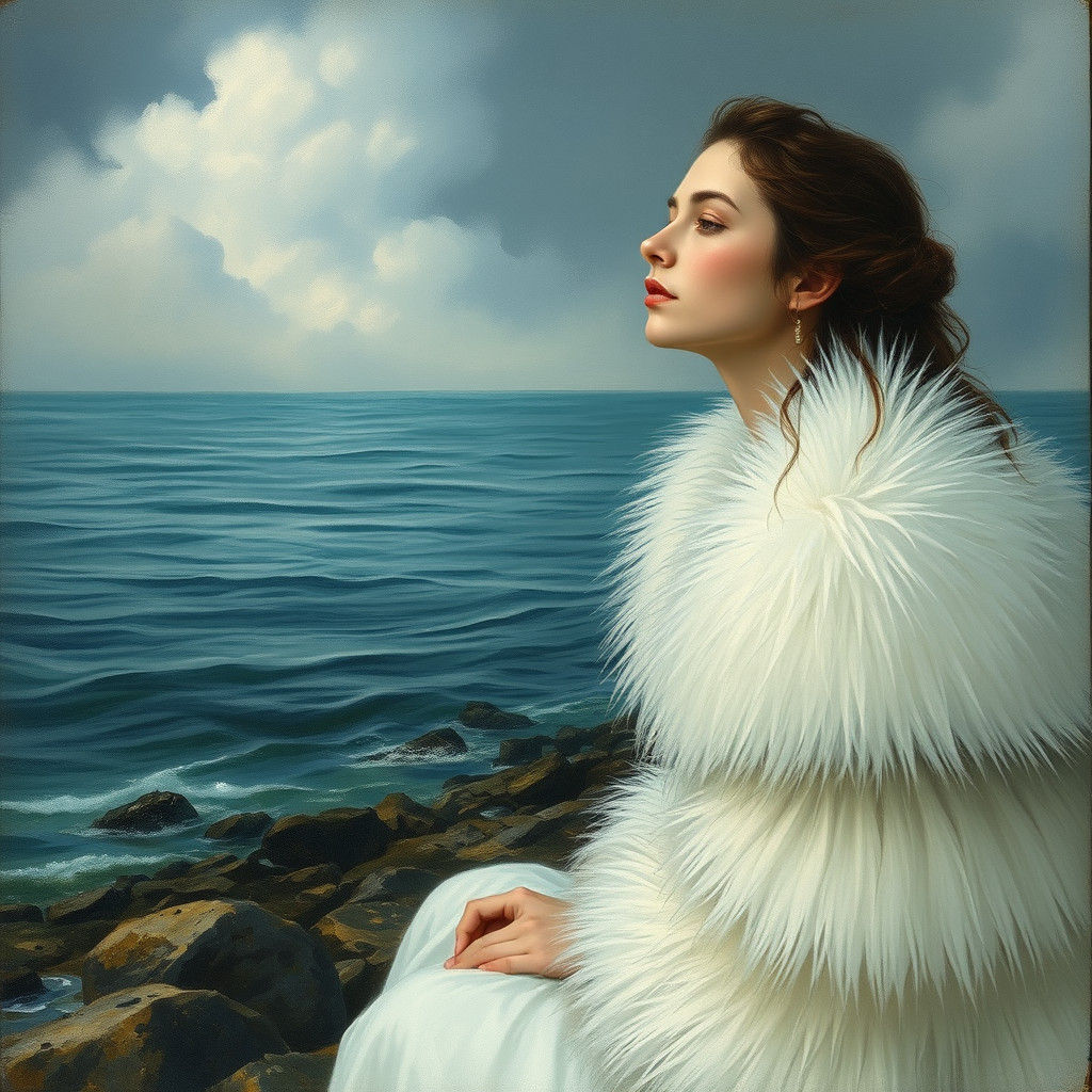 Selkie Woman on Mystical Shoreline, Watercolor Art