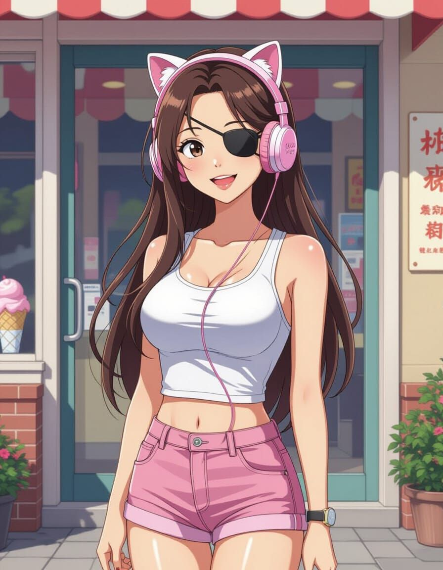 Asian Woman with Eyepatch in Manga Scan Style